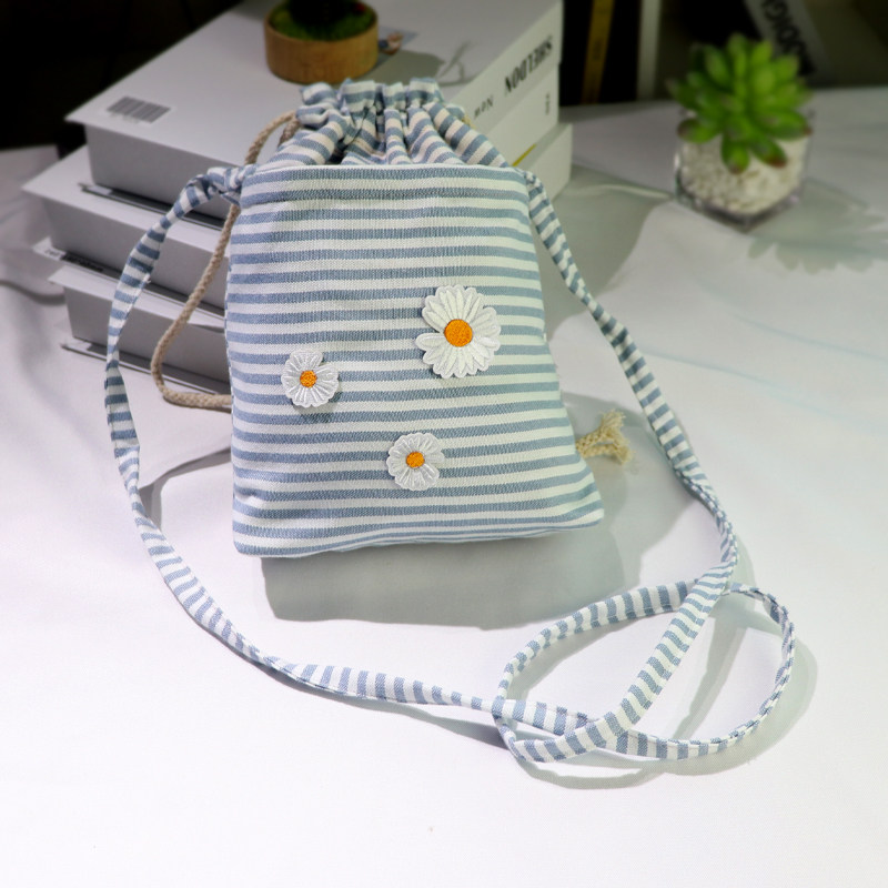 Small peach embroidery drawing rope mobile phone bag cloth art small bag inclined satchel 100 lap stripe embroidered mini cute