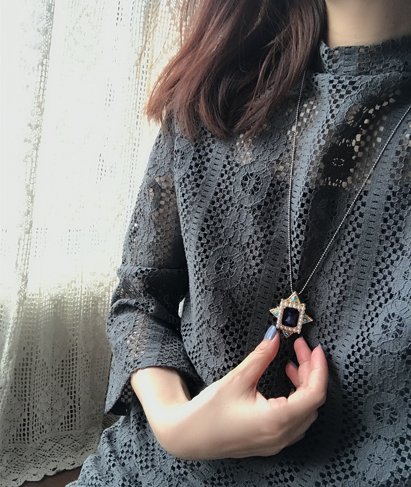 [Pembury] Trò chuyện về đêm gothic ~ Antique Sapphire Pearl Trâm Vòng cổ Ear Stud Clip Clip nút cài áo