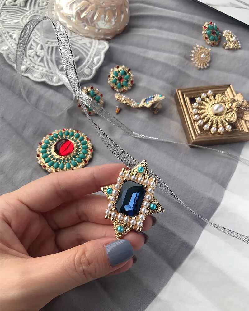 [Pembury] Trò chuyện về đêm gothic ~ Antique Sapphire Pearl Trâm Vòng cổ Ear Stud Clip Clip nút cài áo