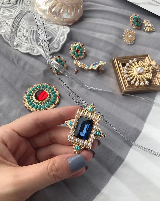 [Pembury] Trò chuyện về đêm gothic ~ Antique Sapphire Pearl Trâm Vòng cổ Ear Stud Clip Clip
