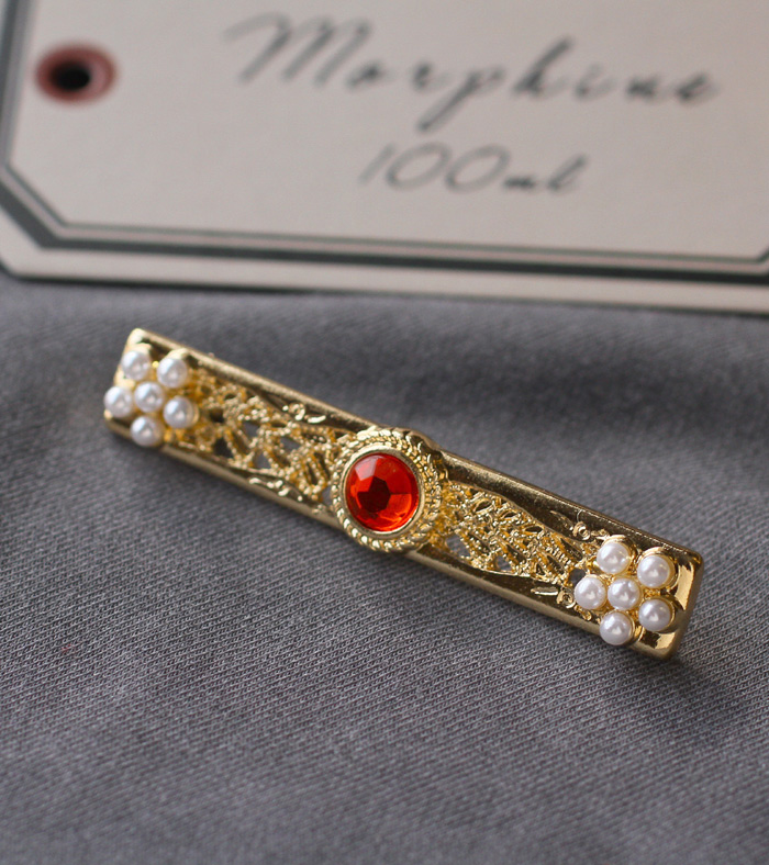 [Pembury] Little Castle ~ Vintage tinh tế chạm khắc Ruby Pearl Cổ áo Pin Trâm stud Bông tai - Trâm cài huy hiệu cài áo dễ thương