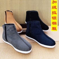 Old Beijing cloth shoes mens short boots winter plus velvet warm British high hand handmade thousand layer bottom zipper monk monk cotton shoes