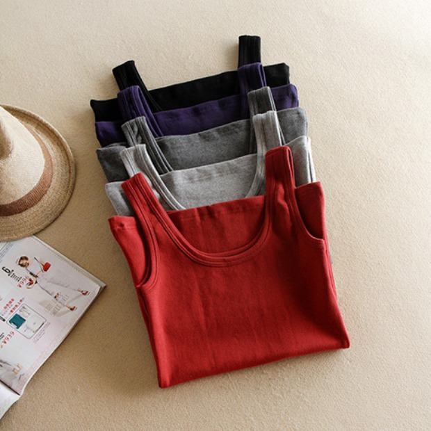 Mùa thu và mùa đông dày cotton vest nữ cotton mỏng đa năng nhỏ chữ U dây đeo tay áo đáy quần đoạn ngắn áo khoác nỉ nữ