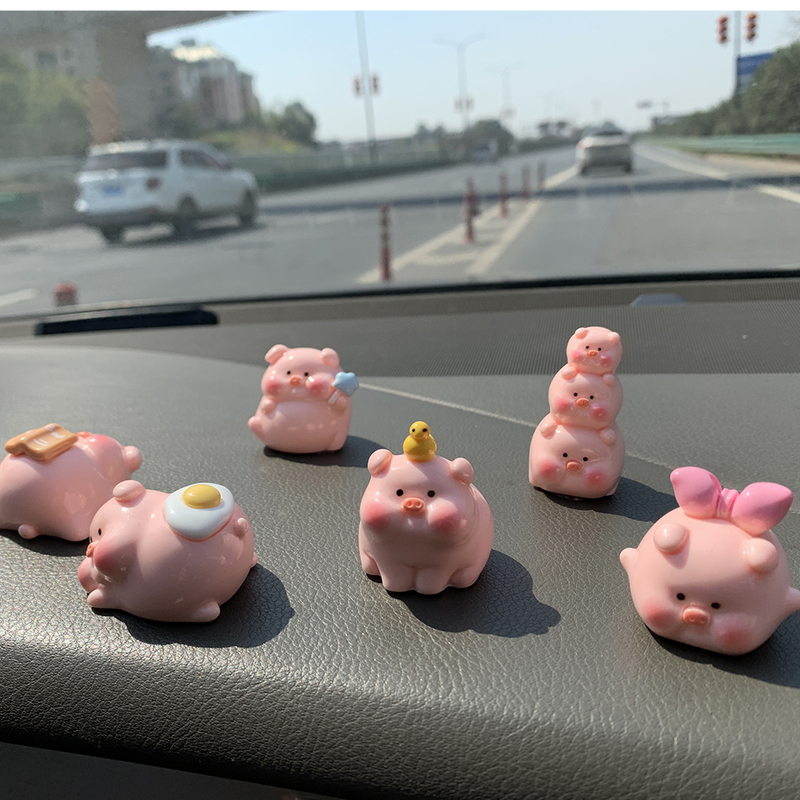 Price for a Set of 6 ~ Pink Cute Little Lucky Pig DIY Desktop Resin Ornaments Keychain Pendant
