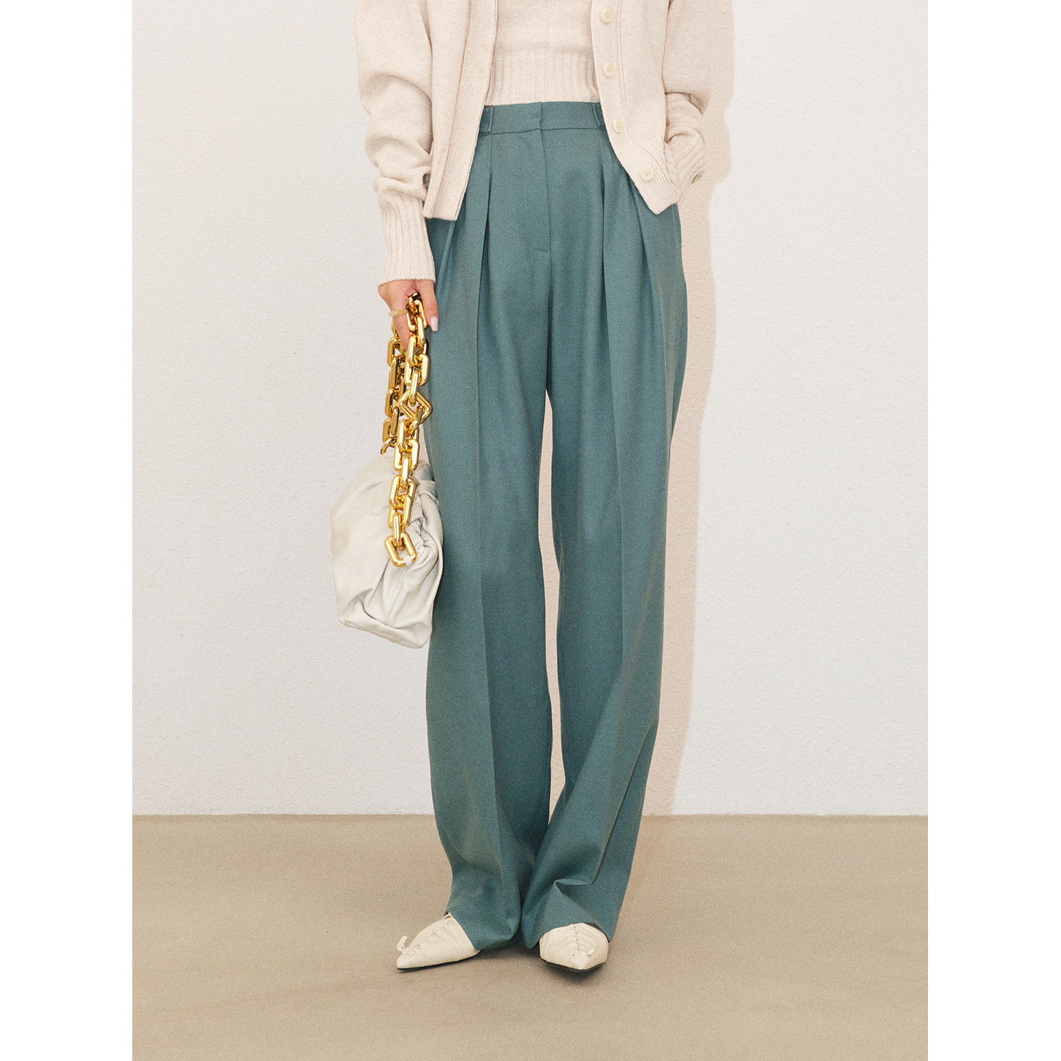 MRS Studios autumn winter Bi into waist buckle loop design High waist wool and ground Western pants casual pants
