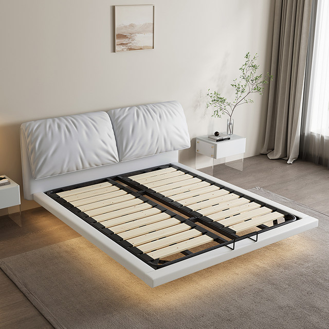 ອິນເຕີເນັດສະເຫຼີມສະຫຼອງ suspended ຕຽງນອນຫນັງ wabi-sabi ແບບທີ່ທັນສະໄຫມງ່າຍດາຍ 1.5m ຫ້ອງແຖວຂະຫນາດນ້ອຍຫ້ອງນອນ double bed light luxury minimalist master bedroom