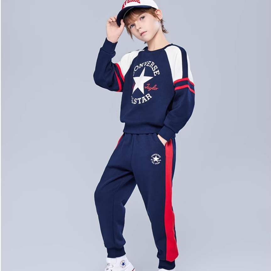 【加绒】匡威男童套装儿童装2025冬季中大童两件套卫衣裤子