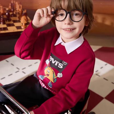 【新年马年】李维斯男童红色卫衣加绒儿童套头衫2026拜年过年衣服