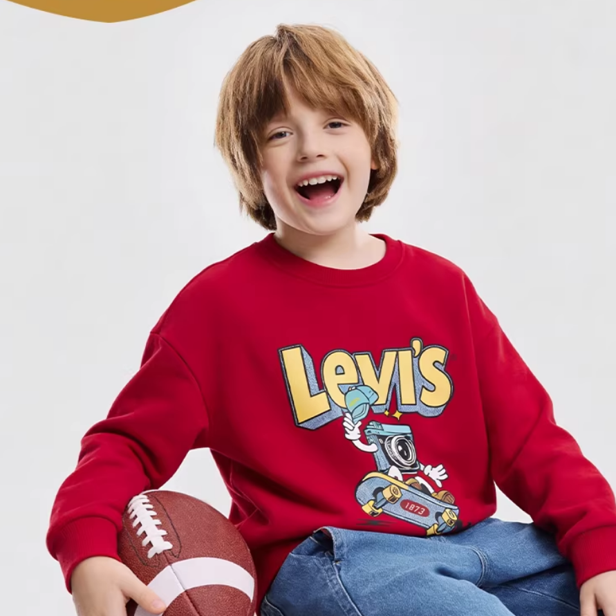 【新年马年】李维斯男童红色卫衣儿童套头衫2026拜年服过年衣服女