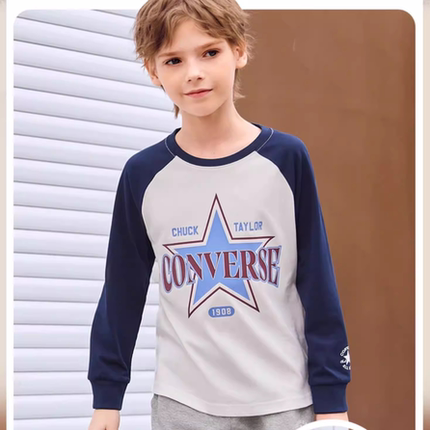 匡威童装男童长袖T恤2025冬季新款插肩袖印花百搭中大童打底衫潮