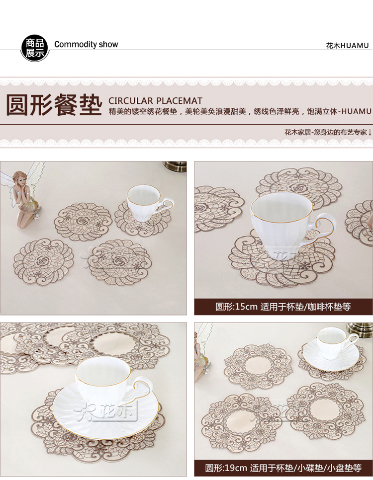 Hollow Thêu Bảng Mat Châu Âu Vải Coaster Bát Mat Cách Nhiệt Pad Vuông Vòng Vase Mat khăn trải bàn vải canvas