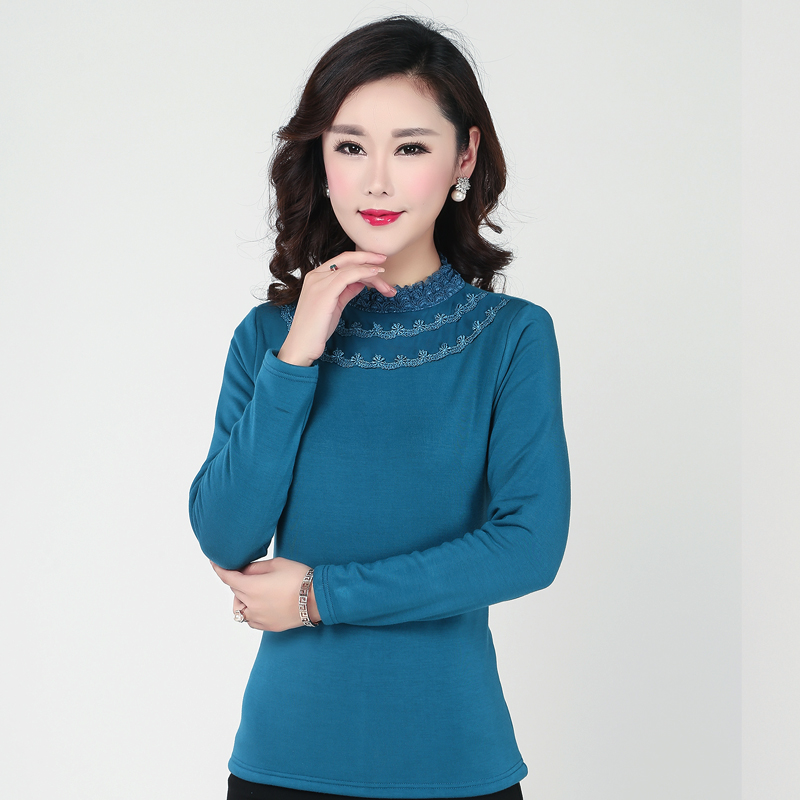 2018 womens top đồ lót nhiệt cộng với nhung dày Mordale rắn màu đáy-out lớn mã áo ren bên ngoài.