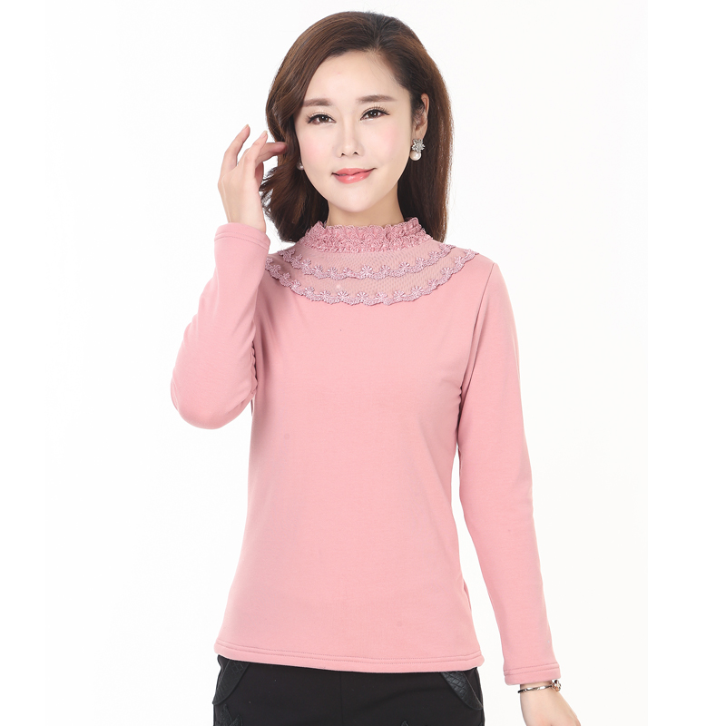 2018 womens top đồ lót nhiệt cộng với nhung dày Mordale rắn màu đáy-out lớn mã áo ren bên ngoài.