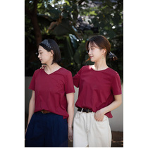 An old original summer wine red long velvet silk light cotton light cotton light and simple classic 100 lap knit short sleeve T-shirt 2905-6-7