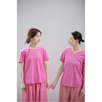 An old original chaspberry fruit powder long suede silvery light cotton light and simple and classic 100 lap short sleeve T-shirt 2905-12-13