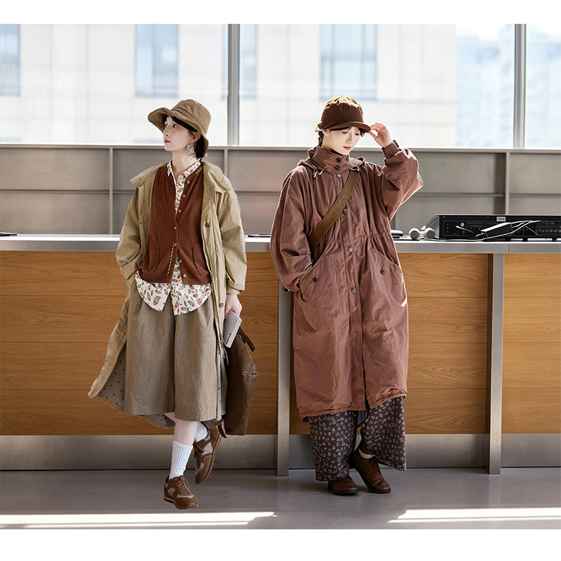 Original Vintage Design【Folk Art】Three-Season Two-Tone Cotton Light Workwear Hooded Classic Trench Coat 7844/-1 Original Vintage Design【Folk Art】Three-Season Two-Tone Cotton Light Workwear Hooded Classic Trench Coat 7844/-1