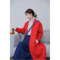 An old original with winter style Merlinu wool large red opening AB face Coloured thickened knitted sweater jacket 1205-2
