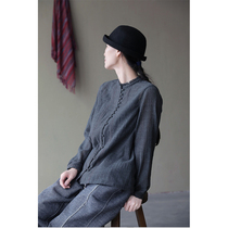 An old original autumn and winter style Japanese imported fabric sand grey fine wool stand open flap loose shirt 4643
