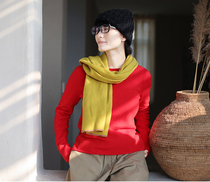 One old original winter British yarn pure sheep hair big red round neck base pullover sweater 1249-2