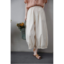 An old original color 240 Double strands ultra high density woven cotton cloth tightness waist loose Lantern Straight Drum Pants 5508