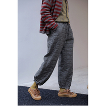 One old original with winter style grey green linen grinding hair tightness waist clip cotton warm bunching cotton pants 4670