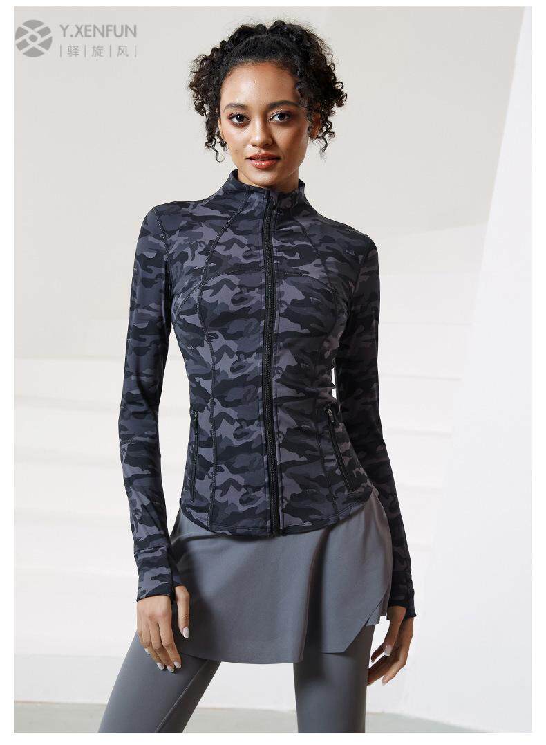 Запуск куртки 秋冬新款健身外套女裸感迷彩跑步运动修身训练服普拉提瑜伽服上衣