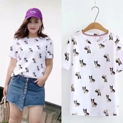 Fat mm mùa hè mới của phụ nữ lỏng lẻo kích thước lớn con chó con lỗ tre cotton ngắn tay áo thun nữ đáy áo sơ mi