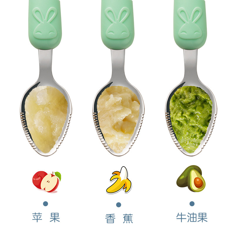 Baby scraping apple mud spoon stainless steel children's tableware eating fruit scraping mud spoon artifact baby non-staple food tool