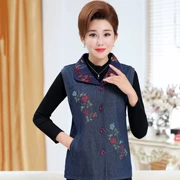 Phụ nữ trung niên áo vest mùa xuân và mùa thu in denim lỏng kích thước lớn vest vest bà già vest