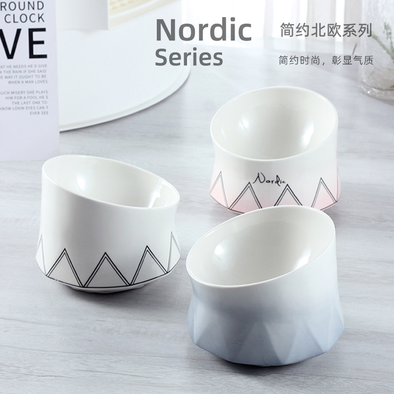 Nordic wind ceramic high foot bowl slope pet cat dog protects cervical vertebrae high level anti-overturned tablet small dog