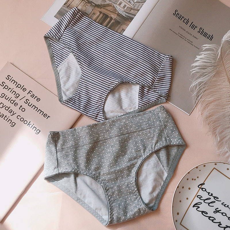 Simple physiological pants women's striped cotton hip shorts Japanese menstrual period leak-proof waterproof mid-high waist underwear ladies