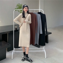 Autumn and winter Korean version 2022 new half-high collar display slim fit for bottom knit casual long sleeve one-piece dress for children