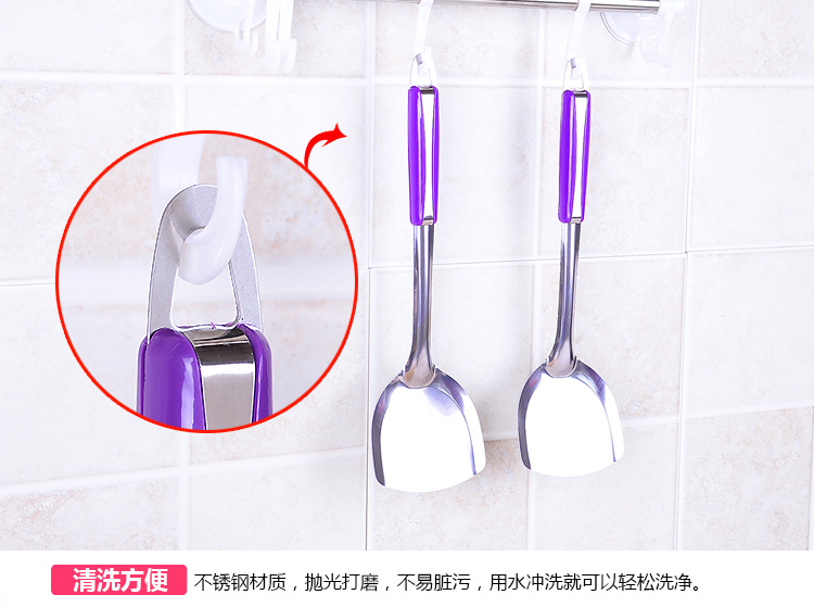 Không dính chảo thìa đồ dùng nhà bếp nhiệt độ cao chống bỏng nhựa dài xử lý xẻng thép không gỉ dày nấu ăn xẻng D chảo lock&lock
