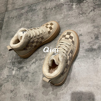 Seven-seven main people 2021 Winter new high help Sail Cloth Shoes Womens Board Shoes Two Cotton Shoes Women Plus Suede Thickened Warmth