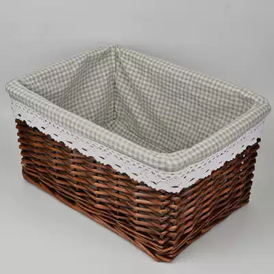 Storage basket rattan storage basket Wicker kitchen snacks pastoral cloth box curry brown plaid linen