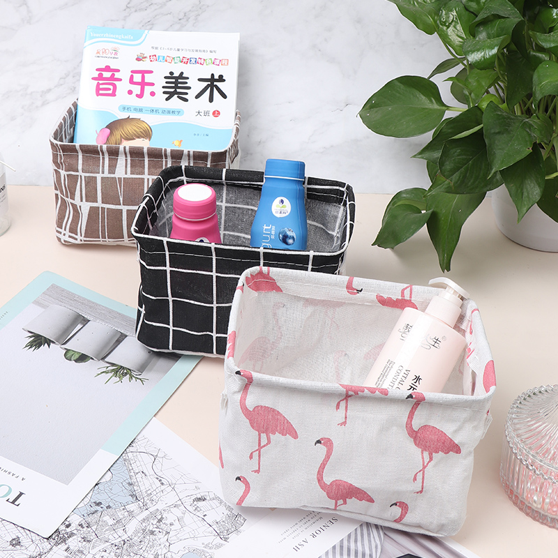 Desktop sundry basket cosmetics storage box snacks hand decoration remote control children's toys cotton and linen storage bag 2 Pack