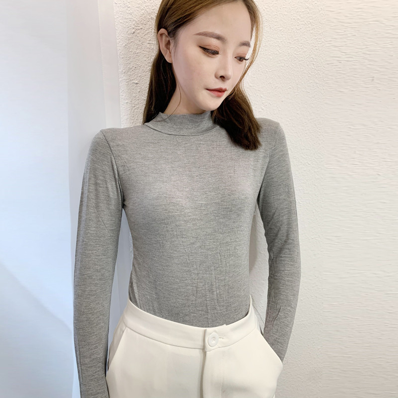 Autumn Winter Modale Middle Collar Bottom Shirt Half High Collar Lady Long Sleeve T-shirt Tight Fit Large Size Autumn Clothing Windproof Blouse