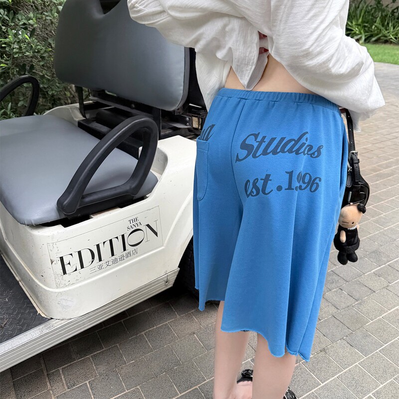 Tomatosister Four-Color Letter Print Sweatpants Women's Summer Five-Point Shorts Slimming and Height-Enhancing Shorts
