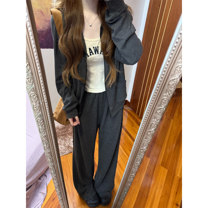 Tomatosister Two-Tone Knitted Striped Relaxed-Fit Set Cardigan Sweatshirt Casual Pants