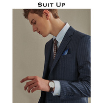 Blue suit mens suit striped British style thin slim business casual dress groom suit suit suit men