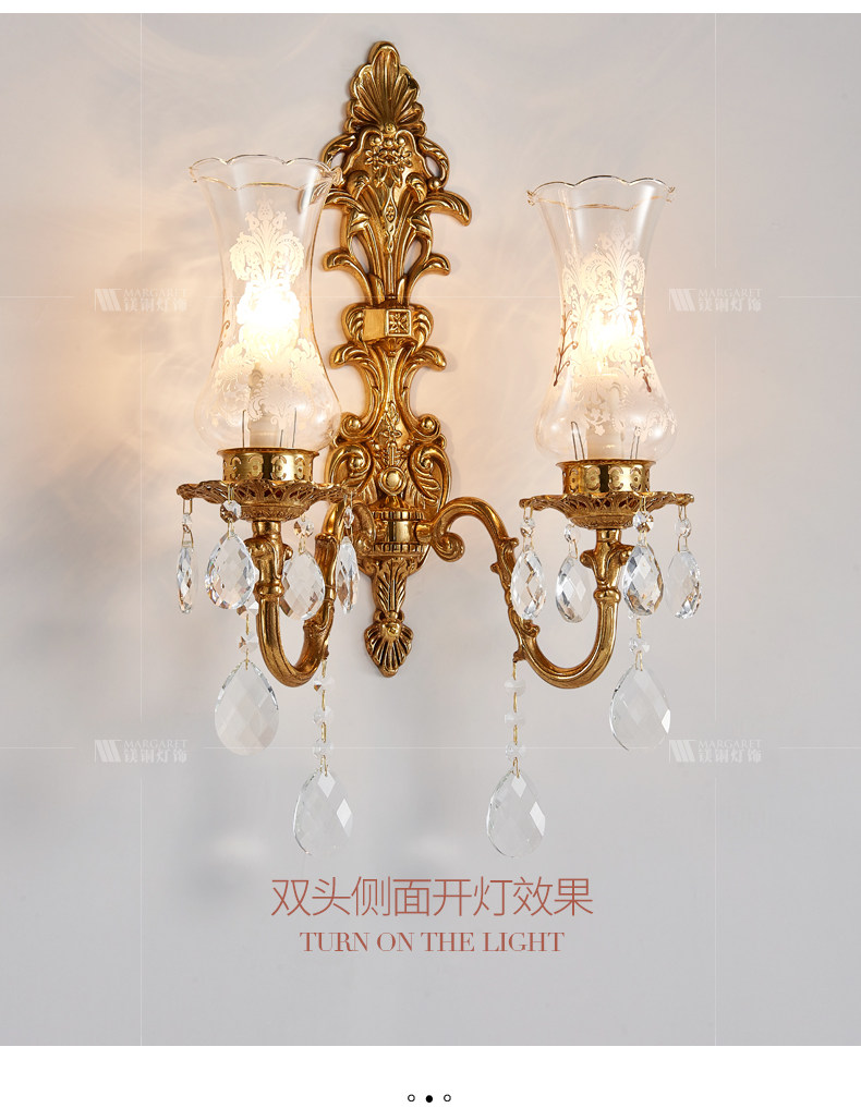 Бра 法式轻奢客厅电视墙灯欧式别墅楼梯卧室床头灯背景墙水晶全铜壁灯 Yi Han