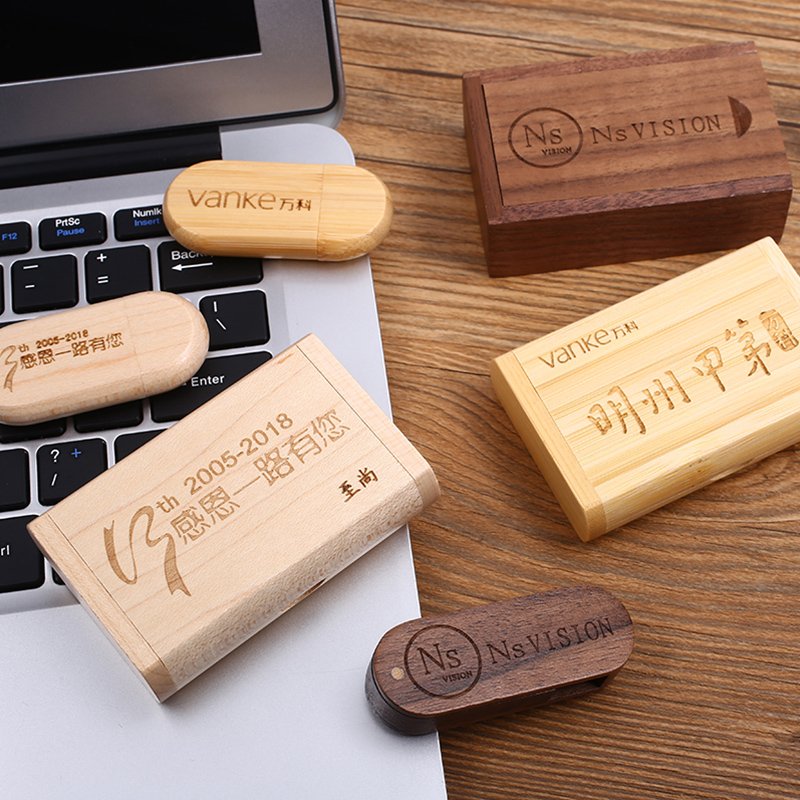 Customized portable disc 32gb bamboo wood business company promotional gift school logo personality creative portable disc usb