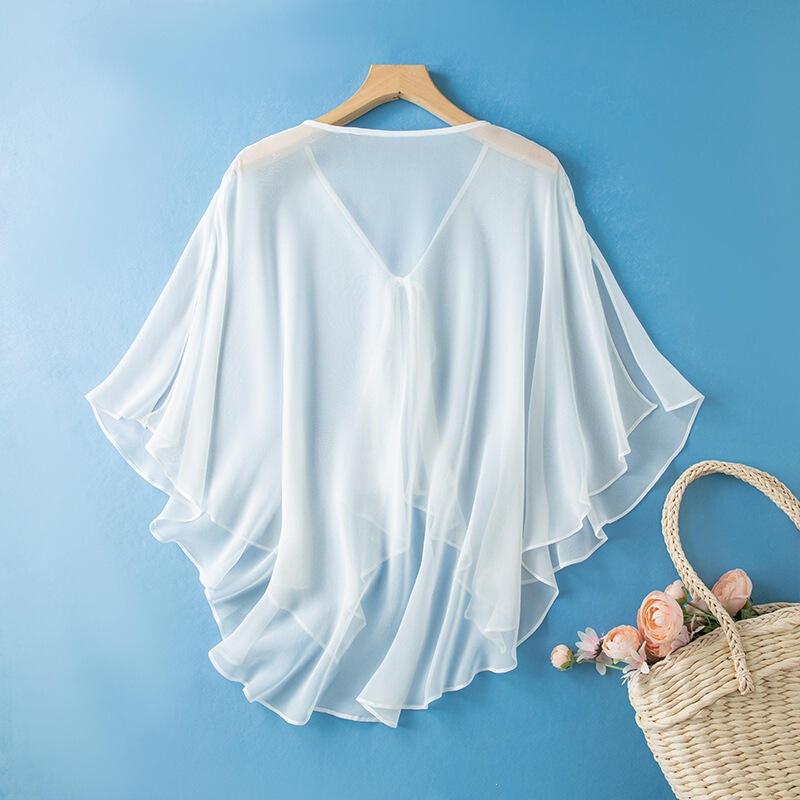 Silk Sun Protection Shirt for Women, Summer Thin Style, Mulberry Silk Shawl, Outerwear for Pairing with Cheongsam and Slip Dress, Outer Cape, Cardigan