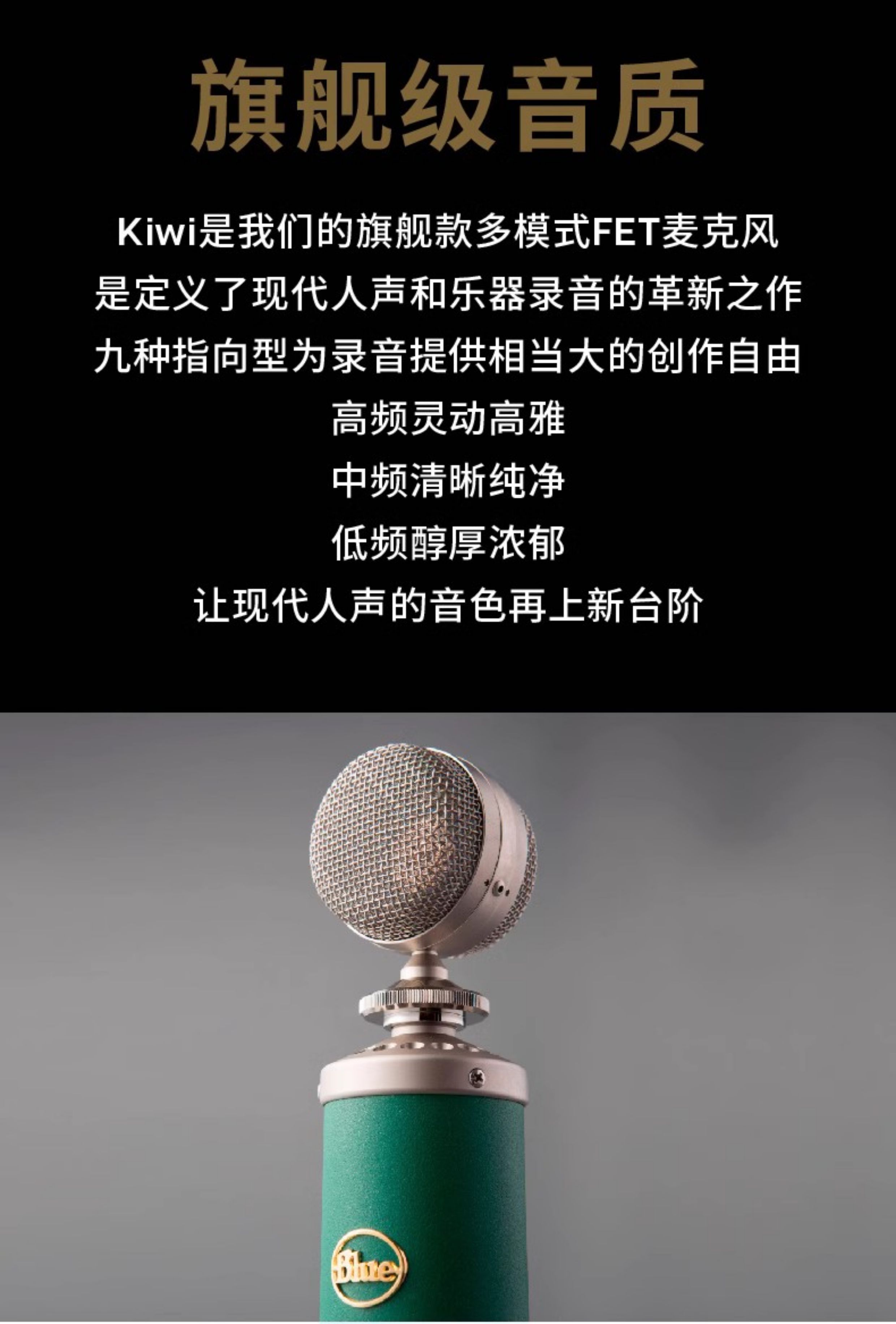 Blue Kiwi专业电容麦克风主播手机直播K歌有声书大振膜话筒