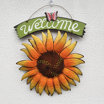 Outdoor Wrought iron sun flower wood listing welcome sign Chrysanthemum wall decoration welcome sunflower pumpkin