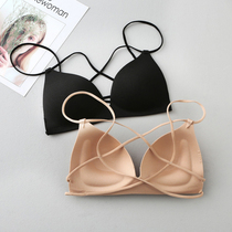 Suitable for wearing a back skirt without steel ring gathered thin sexy cross sling underwear pullover bra