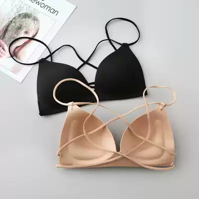 Suitable for wearing a back skirt without steel ring gathered thin sexy cross sling underwear pullover bra