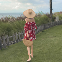 One-word shoulder dress chiffon floral beach skirt 2021 new female little man Sanya Super fairy seaside holiday summer