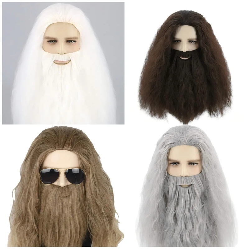 Halloween Holiday Wig for Men Cosplay Santa Claus Long Curly Hair with Beard Long Mustache Set Full Head Cover Halloween Holiday Wig for Men Cosplay Santa Claus Long Curly Hair with Beard Long Mustache Set Full Head Cover
