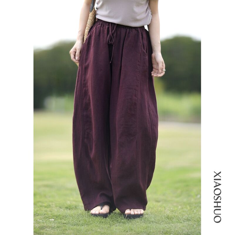 Xiaoshuo Linen Red Rhythm: Stylish and Relaxed Retro Linen Casual Wide-Leg Pants for Women, Summer 2026 Xiaoshuo Linen Red Rhythm: Stylish and Relaxed Retro Linen Casual Wide-Leg Pants for Women, Summer 2026